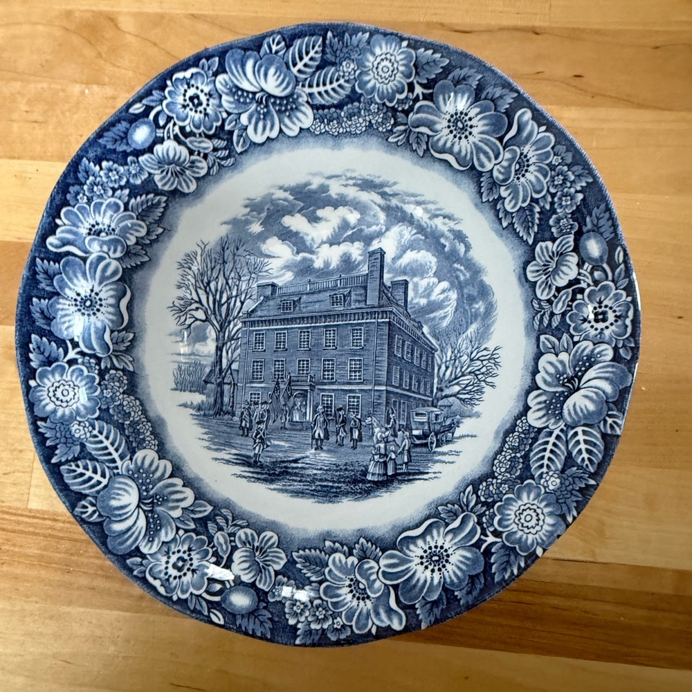 Staffordshire Vintage 1970s Blue Print Serving Dish 8.5”